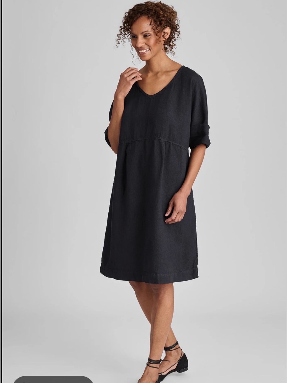 Flax Black V-Neck Dolman Relaxed Dress size small #1152